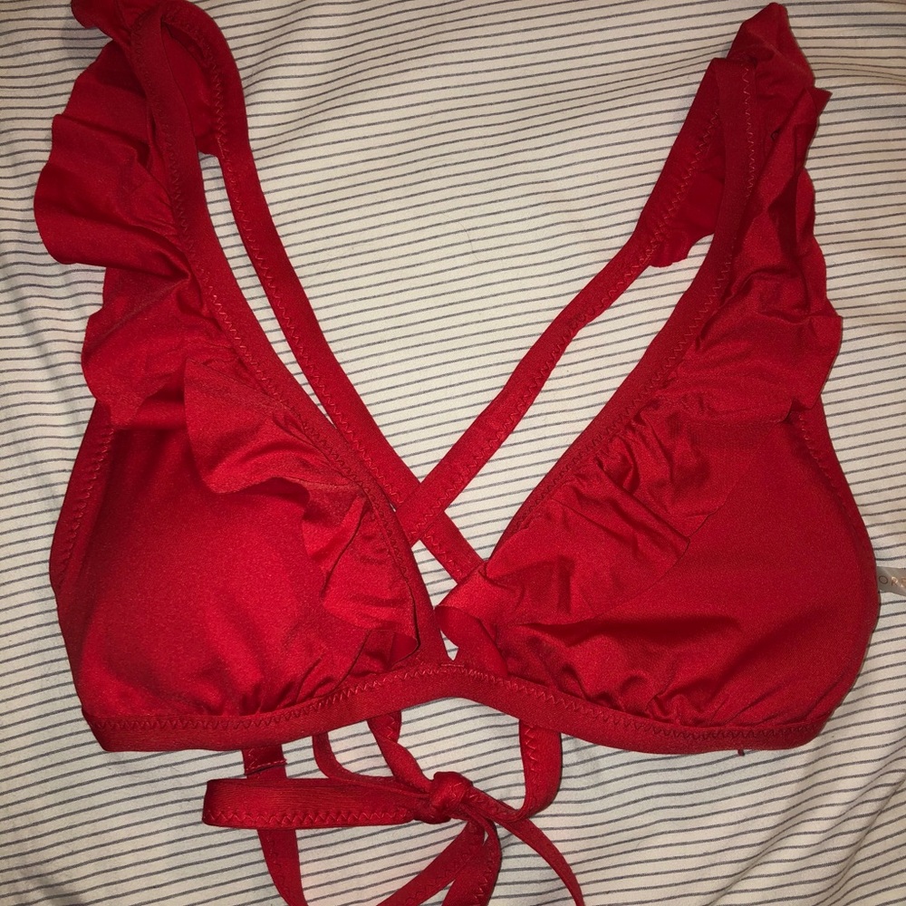 SOLD- Shade & shore red bikini ruffle top